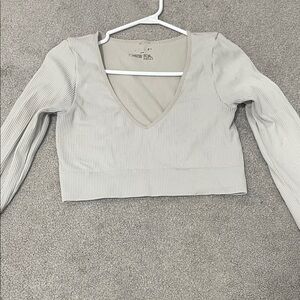 Garage V-Neck Ribbed Crop Top - Beige